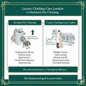 Luxury Clothing Care London vs Standard Dry Cleaning (A Technical Distinction)